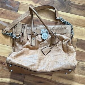 Michael Kors Tan Crocodile-Embossed Shoulder Bag